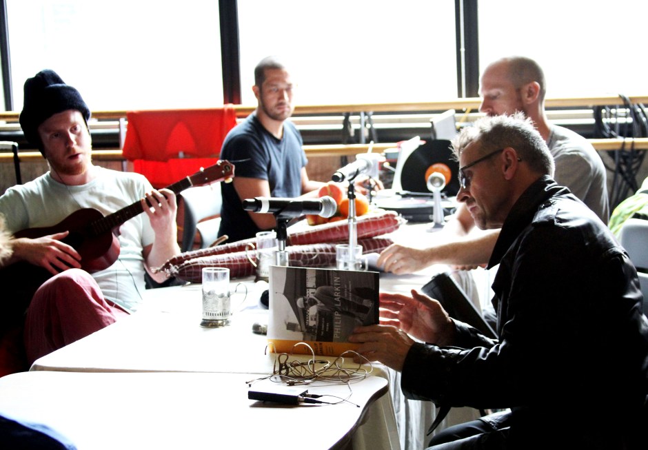In rehearsal with Chris Giarmo, Tei Blow and Mikhail Baryshnikov (photo by Leslie Lyons)